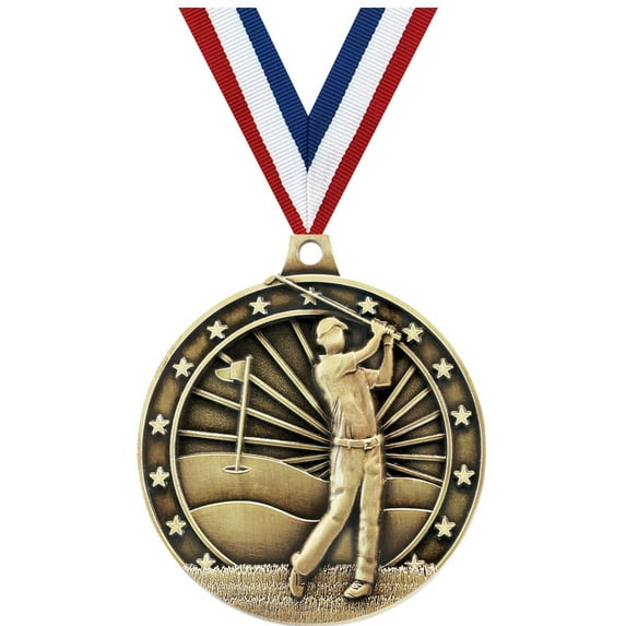 Golf Medals, 2" Gold Diecast Golf Medal Award 10 Pack