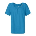 thumbnail image 6 of DENGDENG Summer Tops for Women 2024 Trendy Short Sleeve Fashion Button Square Neck Blouses Cute Petite Tops Shirts Dressy Tunic Tees 2024， Blue S, 6 of 8