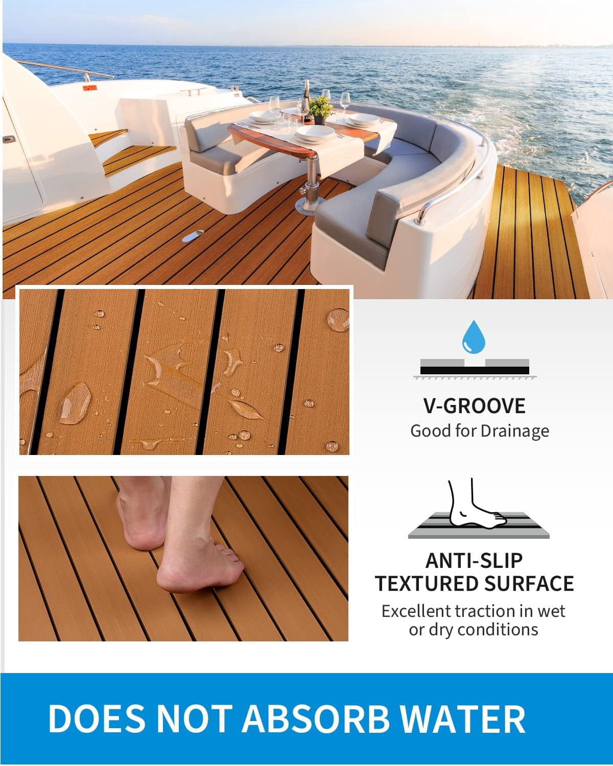 EVA Foam Boat Flooring with 3M Adhesive Backing Marine Self-Adhesive Decking 96''x45.6''/36''/28.8''/16.8'', 48''x16.8'' Faux Teak Sheet for Jon Boats Swim Platform Helm Pad RV Floor