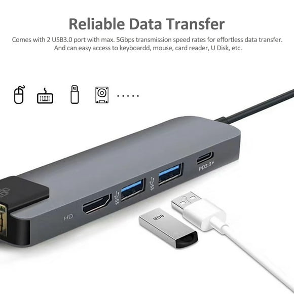 Owsoo 5-IN-1 USB C Hub Type-C Docking Station Multiport Adapter with 4K HD RJ45 Ethernet USB 3.0 PD Charging Port Compatible with MacBook MateBook ChromeBook