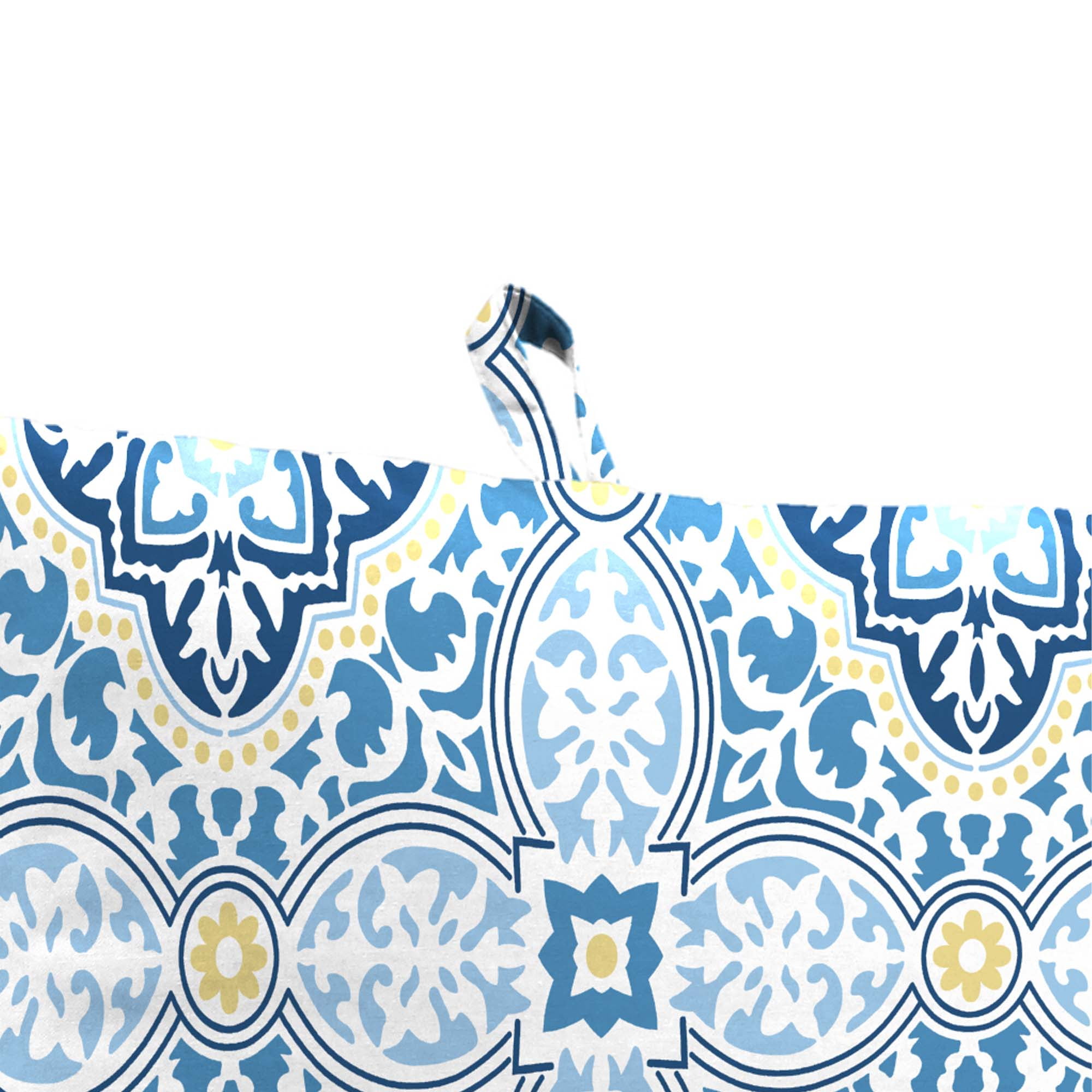 Jordan Manufacturing 44" x 21" Rave Sky Blue Quatrefoil Rectangular Outdoor Chair Cushion with Ties and Hanger Loop