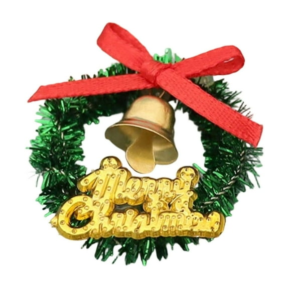 HYLLai Miniature Dollhouse Christmas Wreath with Bell and Red Bow, Small Fake Wreath for Holiday Scene Decor, Christmas Village or Diorama Displays, Gold