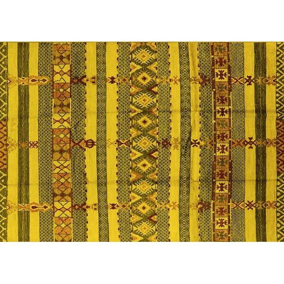 Ahgly Company Machine Washable Indoor Rectangle Solid Yellow Modern Area Rugs, 3' x 5'