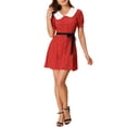thumbnail image 2 of INSPIRE CHIC Robe-Chemise Courte à Manches Courtes pour Femme, Coupe Évasée, Col Contrastant, TP, Rouge, 2 of 7
