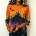 thumbnail image 6 of Womens Plus Size Halloween Shirts Crewneck 3/4 Sleeve Graphic Tees Funny Print Casual Tops Pullover Orange 3XL, 6 of 6