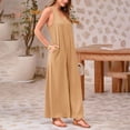 thumbnail image 5 of GILIGEGE Women's Summer Causal Jumpsuits Sleeveless Wide Leg Long Rompers V Neck Strap Loose Baggy Overalls Beach Jumpsuits with Pockets High Waisted Stylish Loose Jumpsuit Vest V Neck Wide Leg, 5 of 7