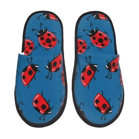 Balery Colorful Ladybird Slient Indoor Furry Fleece Comfort House Shoes Soft Non-Slip Home Shoes Cotton slippers House Slippers-- Large