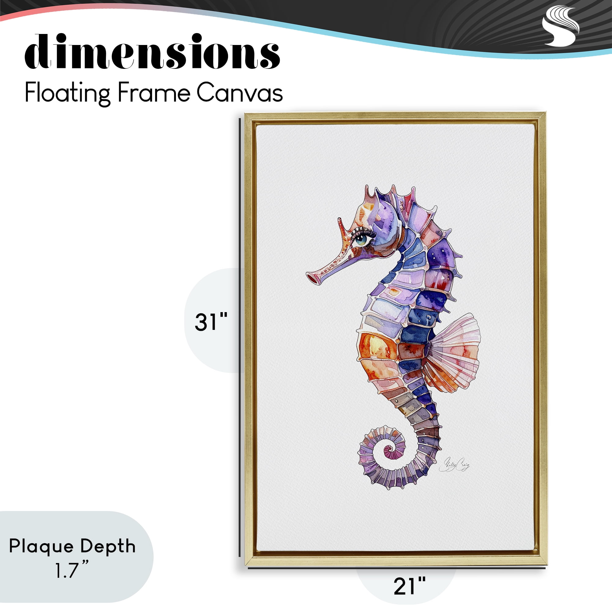 Stupell Industries Sea Whisper Seahorse Gold Framed Floater Canvas Wall Art, design by Shelly Craig