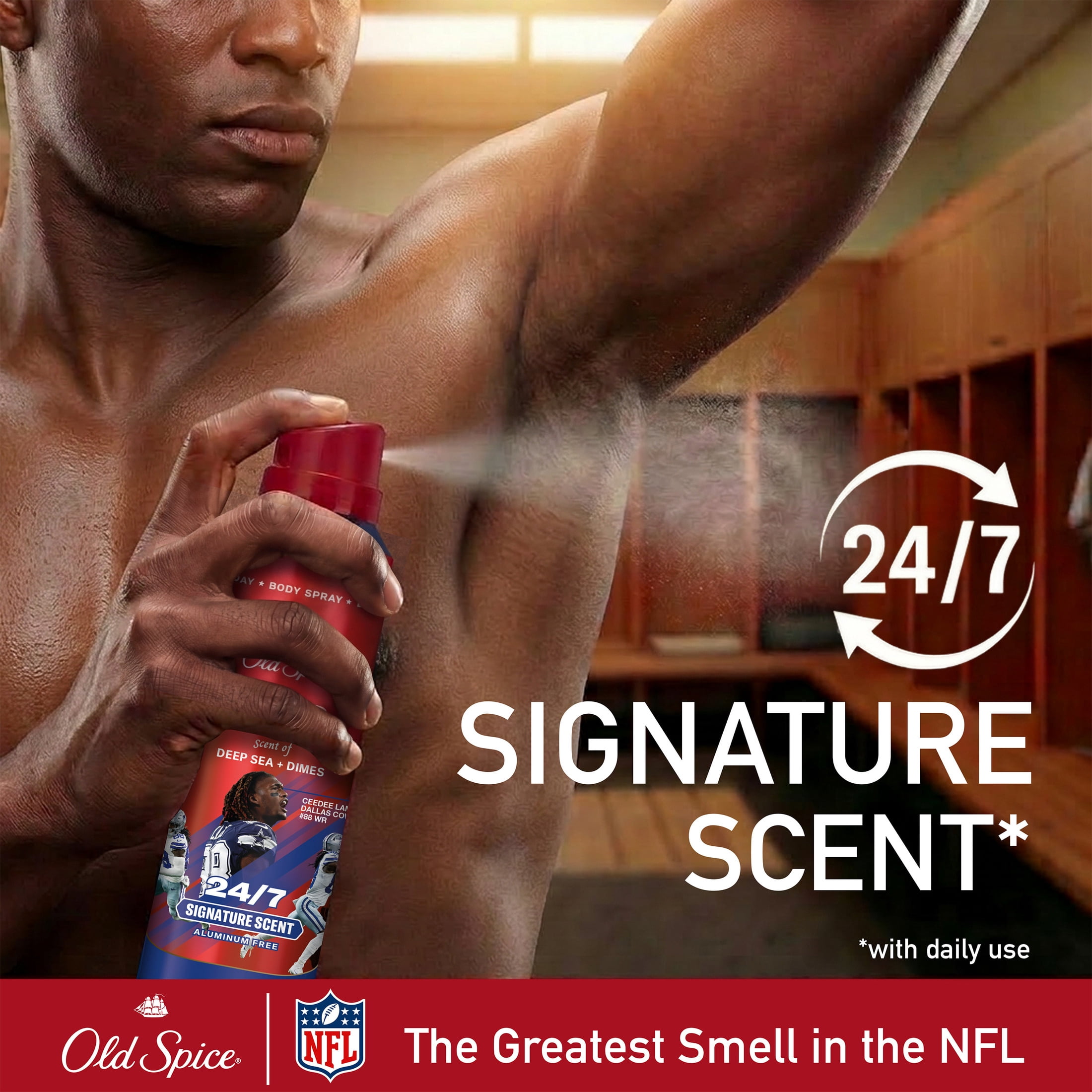 Old Spice Deodorant Body Spray for Men, Aluminum Free, NFL Collection, Ceedee Lamb, Scent of Deep Sea + Dimes, 5.1 oz
