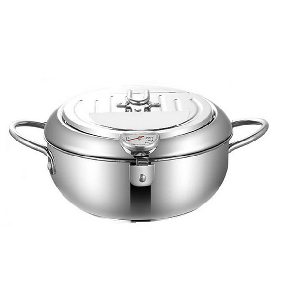 Runskmd Stainless Deep Fryer New Japanese Deep Fryer Pot Stainless Deep Frying Pan With Lid Temperature & Oil Drip Drainer Filter Rack For Kitchen Home Use