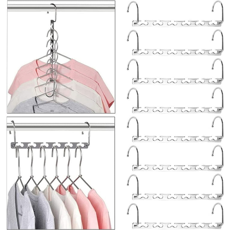 Liangmall Hangers Space Saving Upgraded, Expand 6 to 9 Holes Magic Clothes Hanger Organizer, Stainless Steel Space Saving Hangers Closet Organizers