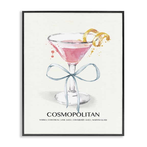 Stupell Industries Pastel Cocktail with Bow Food & Beverage Painting Black Framed Art Print Wall Art, 11 x 14