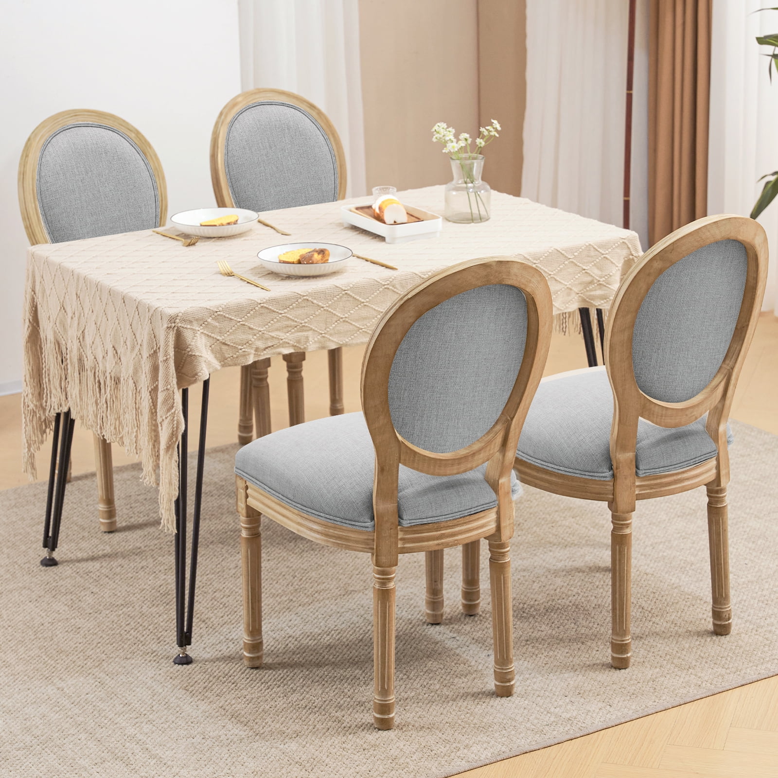 Furniliving French Dining Chairs Set of 4,Farmhouse Dining Room Chairs Side Chairs with Round Back, Gray