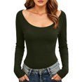 thumbnail image 6 of Long Sleeve Undershirt for Women Scoop Neck Slim Fit Basic Top Layering Tee Thermal Tops for Women Green M, 6 of 6
