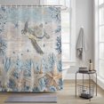 thumbnail image 3 of Marine Life Shower Curtain, Ocean Turtle Coral Starfish Seashell Coastal Beige Wooden Waterproof Shower Curtain Set with 12 Hooks Lightweight Bath Curtains Fabric Bathroom Decor 72x84 Inches, 3 of 9