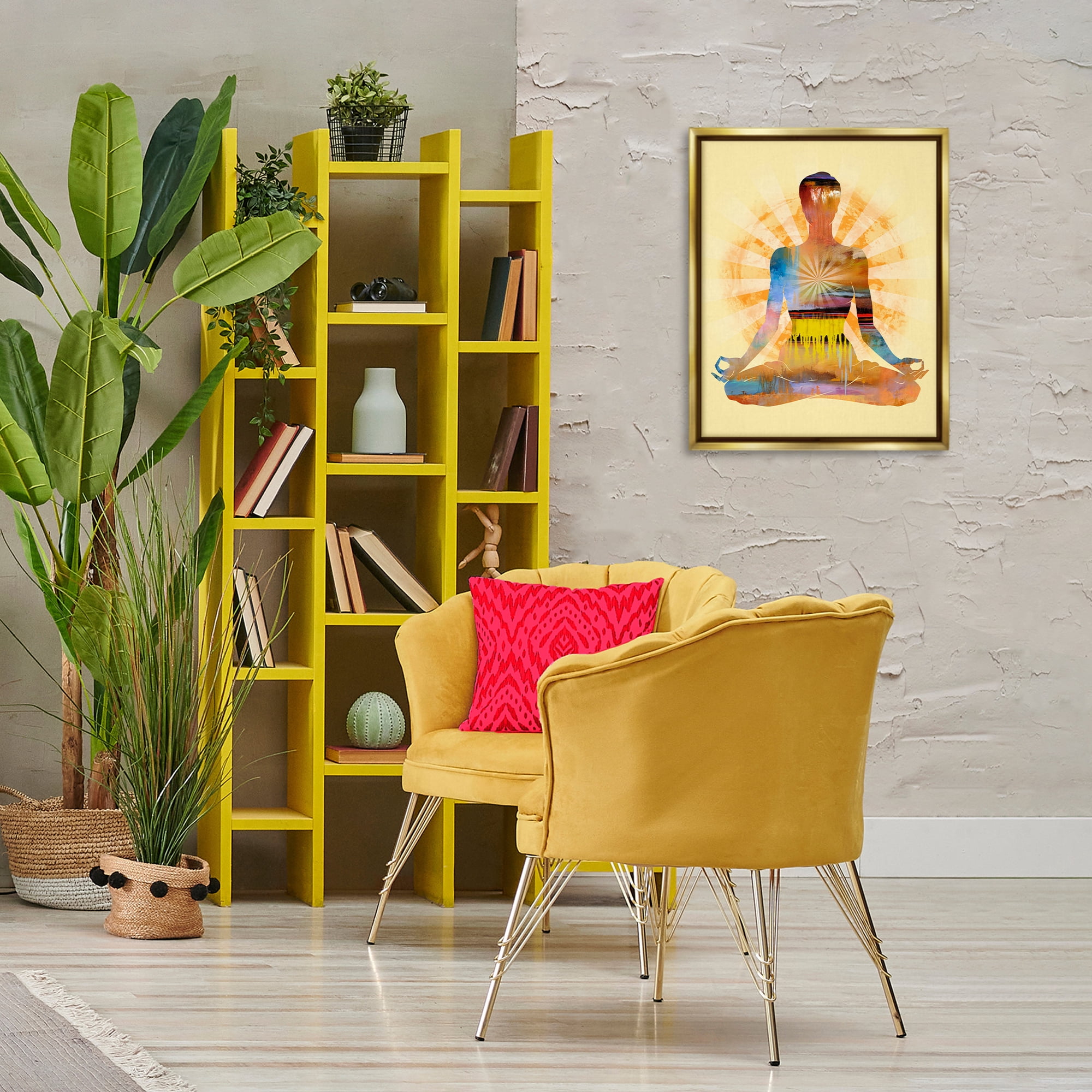 Stupell Industries Mindful Meditation Pose People Painting Gold Floater Framed Canvas Art Print Wall Art, 17 x 21