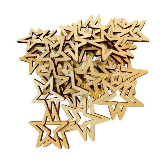 yotijay 50 Pieces Wood Embellishments CUTOUT STAR Shape WOODEN DECOR for DIY Decoration