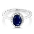 thumbnail image 2 of Gem Stone King 1.80 Cttw Blue Sapphire and White Diamond Accent Engagement Ring for Women | 925 Sterling Silver | Gemstone September Birthstone | Oval 8X6MM | Available in Size 5, 6, 7, 8, 9, 2 of 5
