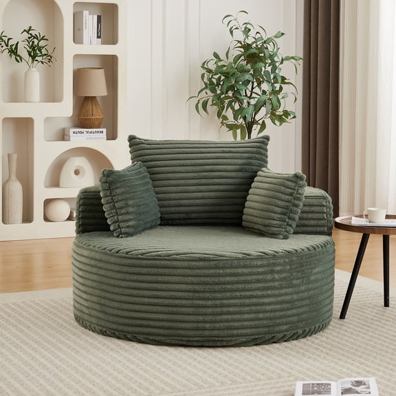 50"L Corduroy Sponge single sofa,No Assembly Required,Fluffy Modern Sleeper Chair for Living room,Green