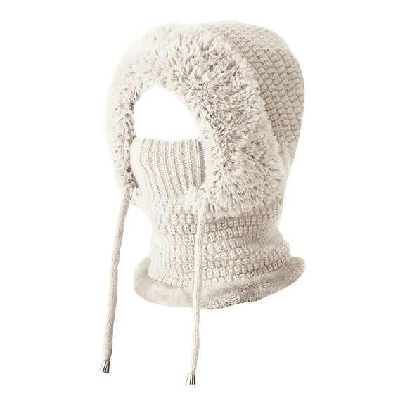 1Pc Women Knit Windproof Beanie Hats with Scarf and Mask,One Piece Plush Lined Knit Balaclavas Mask Set,Unisex Winter One Piece Balaclavas Hat Women Slouchy Plush Hoodie Face Shield Mask Earmuff,B