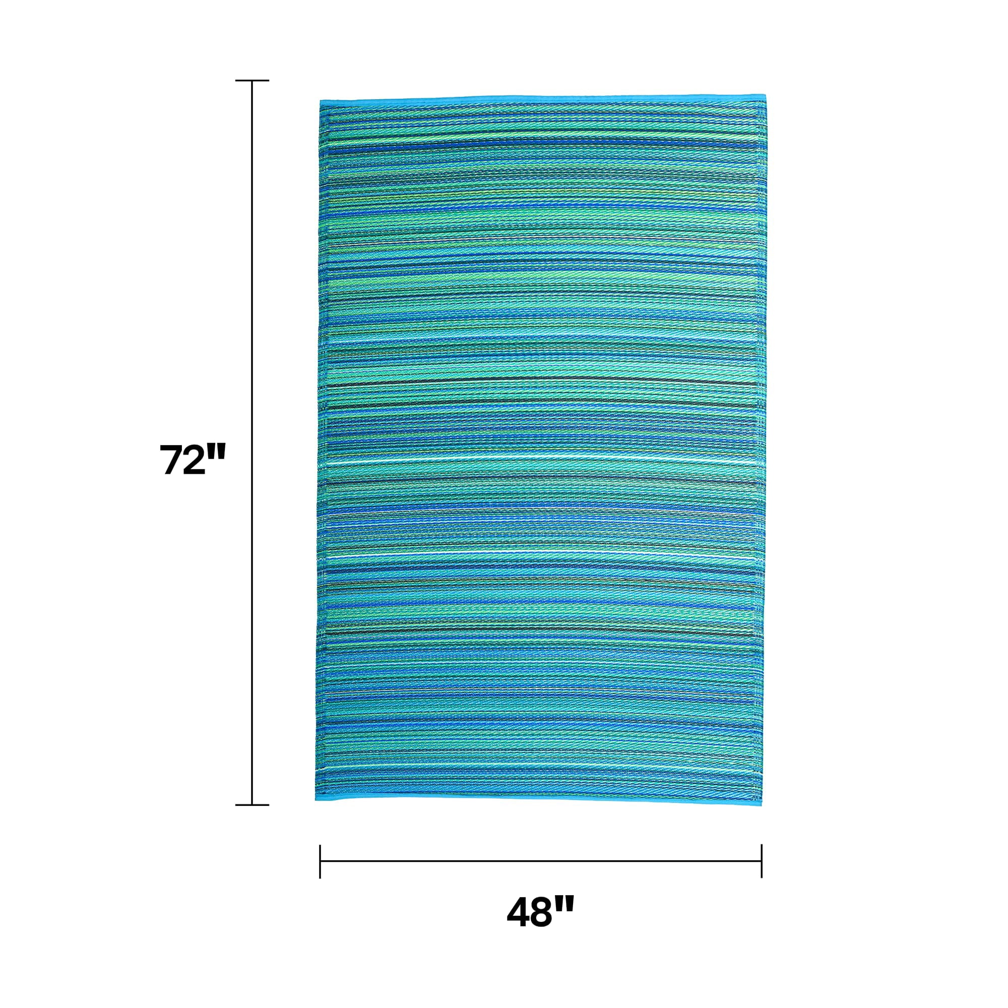 Fab Habitat Outdoor Rug - Waterproof, Fade Resistant, Crease-Free - Premium Recycled Plastic - Striped - Patio, Deck, Porch, Balcony, Laundry Room - Cancun - Turquoise & Moss Green - 4 x 6 ft