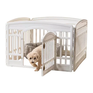 IRIS USA 4 Panel 24H inch Foldable Exercise Enclosure Plastic Pet Playpen with Door, White