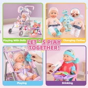 Aijohnny Baby Doll Stroller Toys Set with 12 Baby Doll, Dining Chair, Accessories and 2 Sets Clothes, Baby Doll Toys for Kids 3-8 Gifts