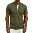thumbnail image 4 of FAWUUDO Men's Waffle Tops Solid Color Zipper Quick Dry Lightweight Breathable Workout Gym Short Sleeve Olive Green, 4 of 5