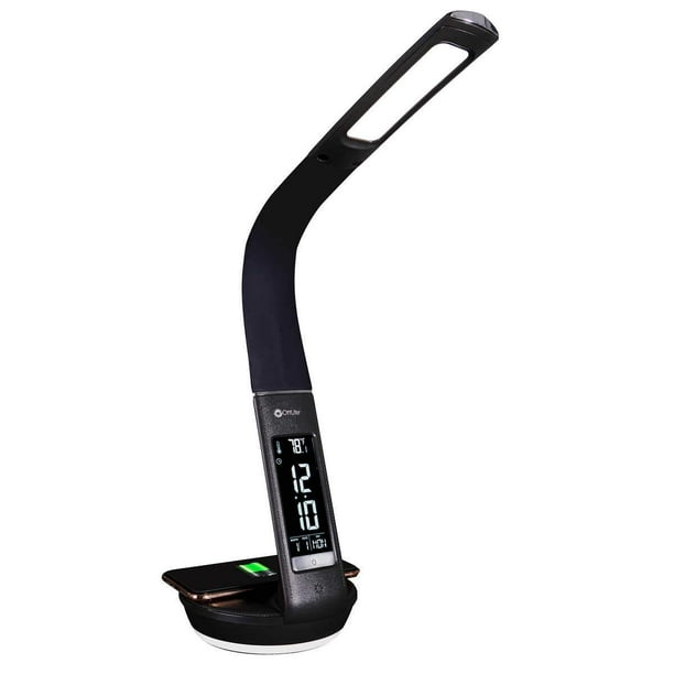 OttLite LED Desk Lamp with Clock and Wireless Charging Station