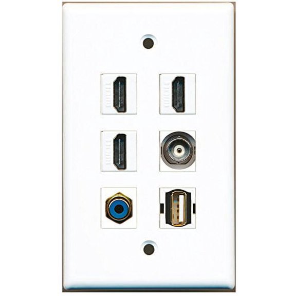 RiteAV - 3 HDMI 1 Port RCA Blue 1 Port USB A-A 1 Port BNC Wall Plate