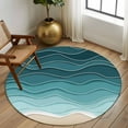 thumbnail image 3 of Turquoise Ombre Stripe Round Rugs 8ft, Summer Beach Abstract Waves Moires Non Slip Washable Rug Runner, Low Pile Indoor Floor Carpet Mat Bathroom Rugs for Living Room, Bedroom, Kids Room, 3 of 9