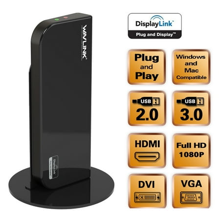 WAVLINK USB 3.0 Universal Docking Station for Laptop Dual Video Monitor Display HDMI & DVI/VGA, Gigabit Ethernet, Audio, 6 USB Ports for Laptop, Ultrabook and PCs