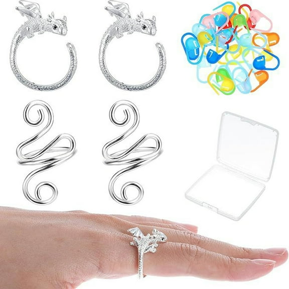 SmartBy Dragon Crochet Tension Rings Adjustable Crocheting Rings with Metal Spiral Stitch Markers Dragon Yarn Holder Ring with Storage Box for Knitting Crocheting
