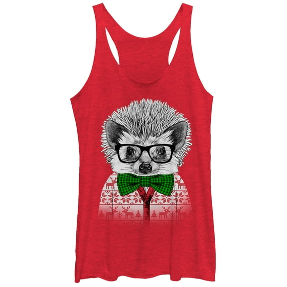 Women's Lost Gods Christmas Hedgehog  Racerback Tank Top Red Heather Large