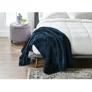 Better Homes & Gardens Oversized Velvet Plush Throw Blanket, 50" x 70", Indigo Herringbone