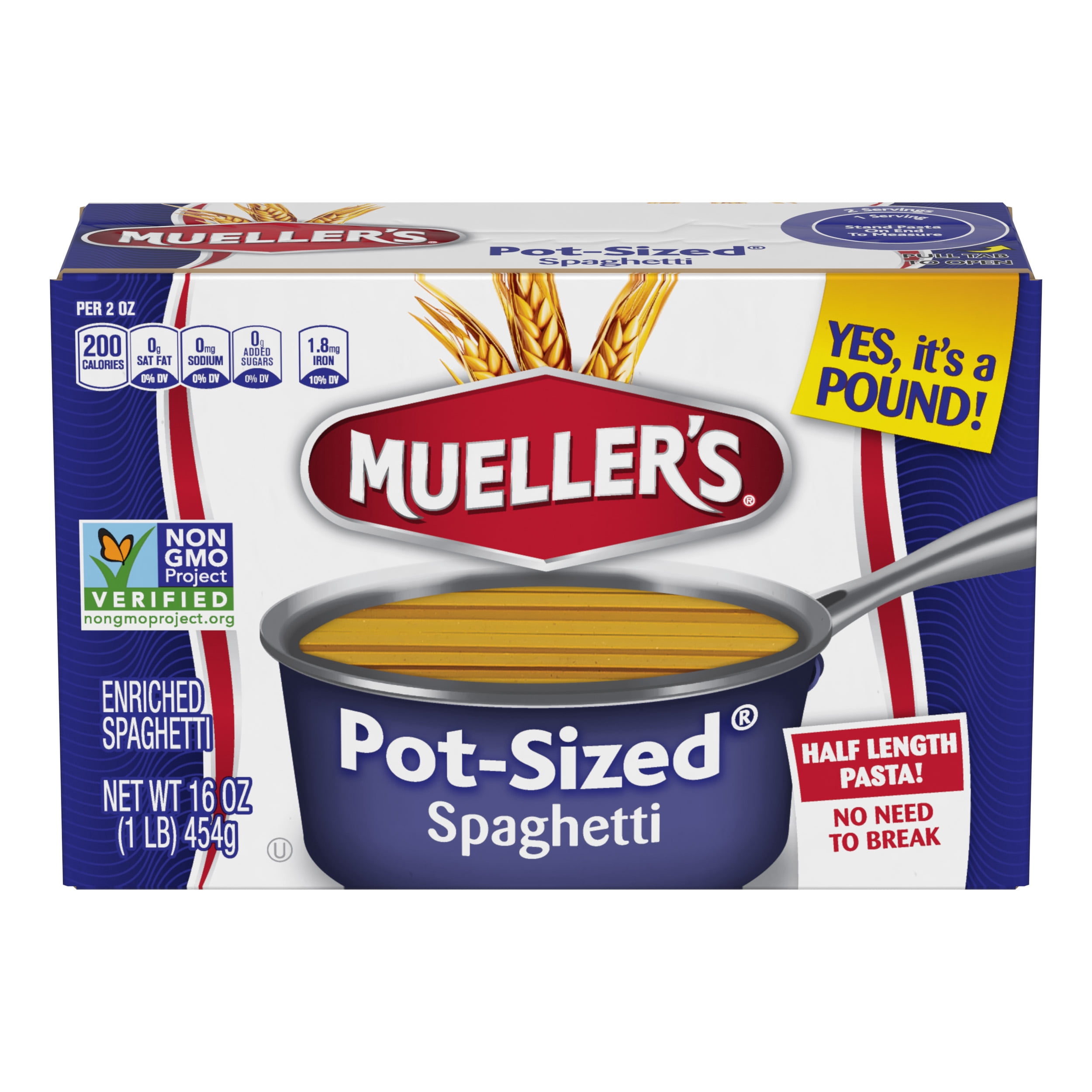 (2 pack) Mueller's Pot-Sized Sodium-Free, Cholesterol-Free Spaghetti Pasta, 16 oz (Shelf-Stable)