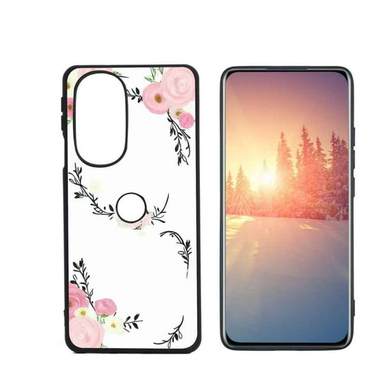 Compatible with Motorola Edge Plus 2022 Phone Case, Floral-initial-Flower-Black-Pink-Custom46 Case Men Women, Flexible Silicone Shockproof Case for Motorola Edge Plus 2022