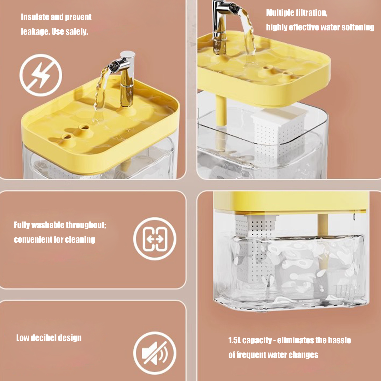 Drinking Fountain Pet Water Dispenser Automatic Watering Feeders Quiet Cats Bowl for Multiple Pet