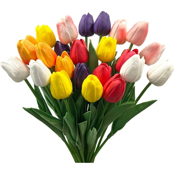 20pcs Artificial Tulips Flowers Fake Faux PU Tulip Bouquet Real Touch Flower Arrangement for Home Room Office Party Wedding Decoration Excellent Gift Idea