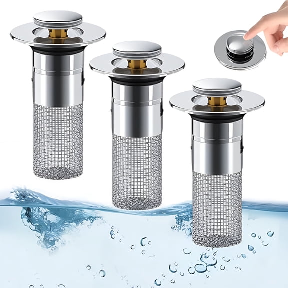 HIBIBUD 3Pcs Bathroom Sink Stopper Hair Catcher,Pop-Up Sink Drain Strainer with Removable Stainless Steel Strainer Basket Hair Catcher,Bathroom Sink Strainer for Bathroom Sink Stopper Replacement