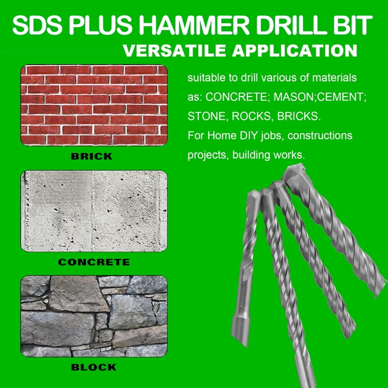 11-Piece SDS Plus Rotary Hammer Drill Bits Set | 12-Inch Masonry Concrete Bits For Brick, Stone, Cement