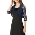 thumbnail image 4 of Allegra K Women's Crop Cardigan 3/4 Sleeve Sheer Floral Lace Shrug Tops, 4 of 6