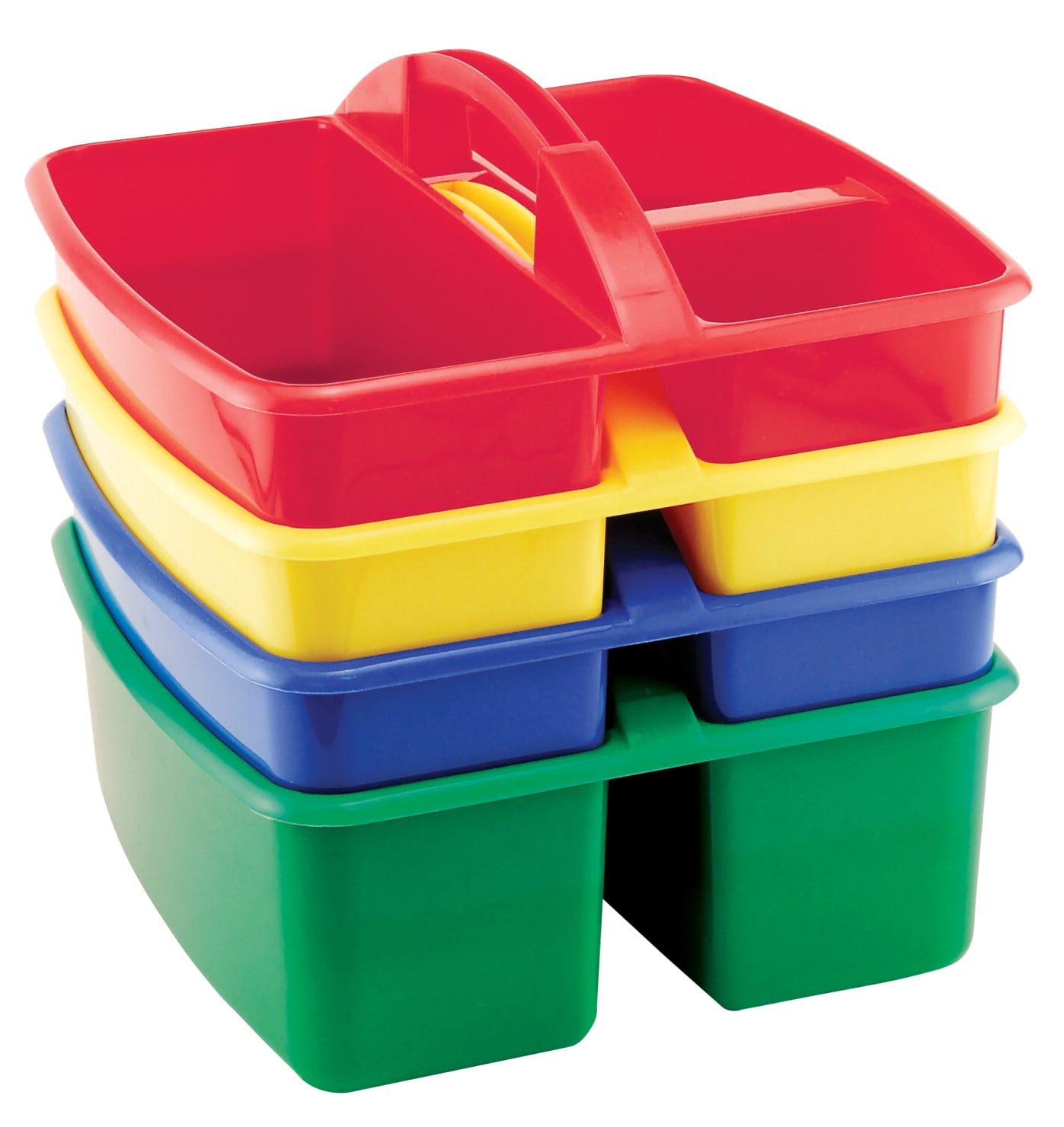 Kids Arts & Crafts Small Plastic Caddies with Handles 3 Compartments Assorted Colors 4-ct Set 