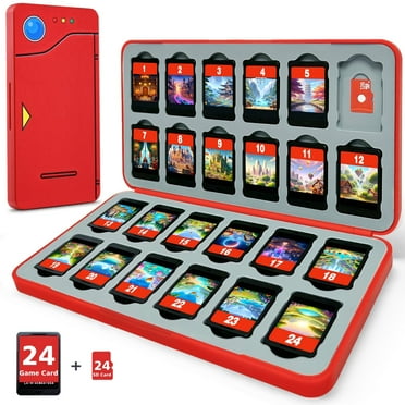 Funlab Switch 2 Game Case for Nintendo Switch/Switch 2 Game & Micro SD Cards 24 Storage Cartridge,Pokedex Red
