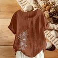 thumbnail image 1 of Xuyuer Women's Casual Linen Round Neck Printed Short Sleeve Button Blouse, Breathable Summer Top for Vacation Wear, Market Days and Relaxed Boho Style, 1 of 5
