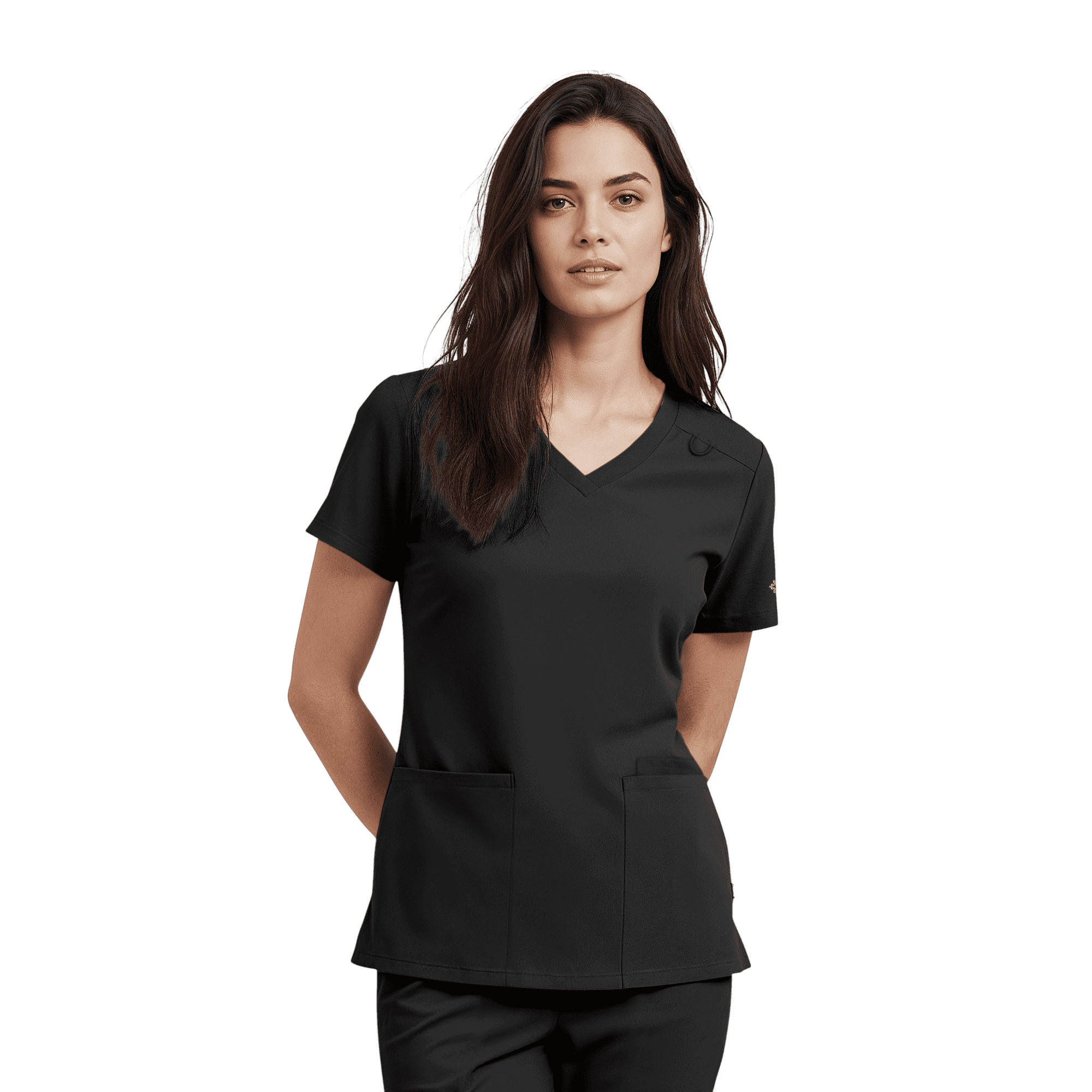 Med Couture LUMA V Neck Womens Scrub Tops Slim Fit with 3 Pockets Black M