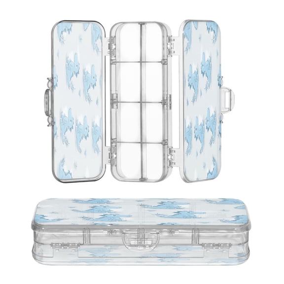 Plastic Pencil Box Large Capacity Pencil Boxes Clear Boxes with Snap-Tight Lid Stylish Office Supplies Storage Organizer Box Cartoon Blue Dinosaurs