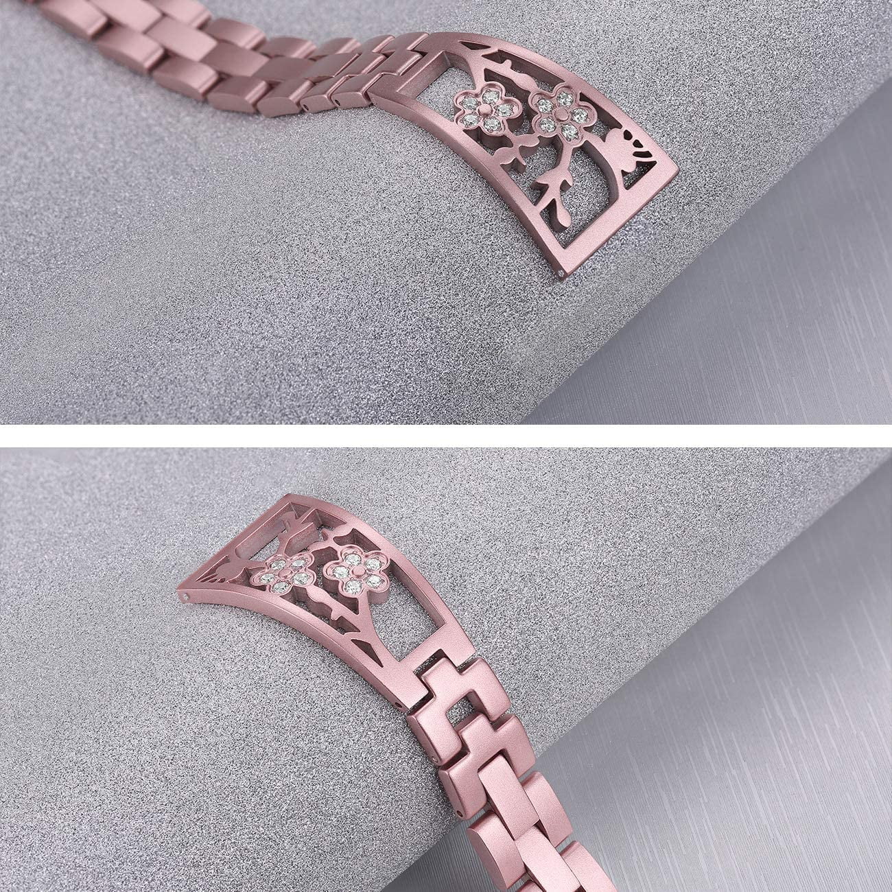 REQO Stainless Steel Bands Compatible with Fitbit Versa 2/Versa Lite/Versa for Women, Luxurious Bling Bracelet with Rhinestone Metal Wristbands