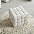 thumbnail image 4 of Genuine Leather Biscuit Tufted Ottoman with High-Density Foam, 17.32''W Multi-Functional Footstool for Living Room Bedroom & Nursery, Durable Beige Tufted Seat with Non-Slip Base, 4 of 7