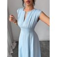 thumbnail image 5 of Elegant V-Neck Short Sleeve A-Line Maxi Dress with Waist Cinch for Women, 5 of 7